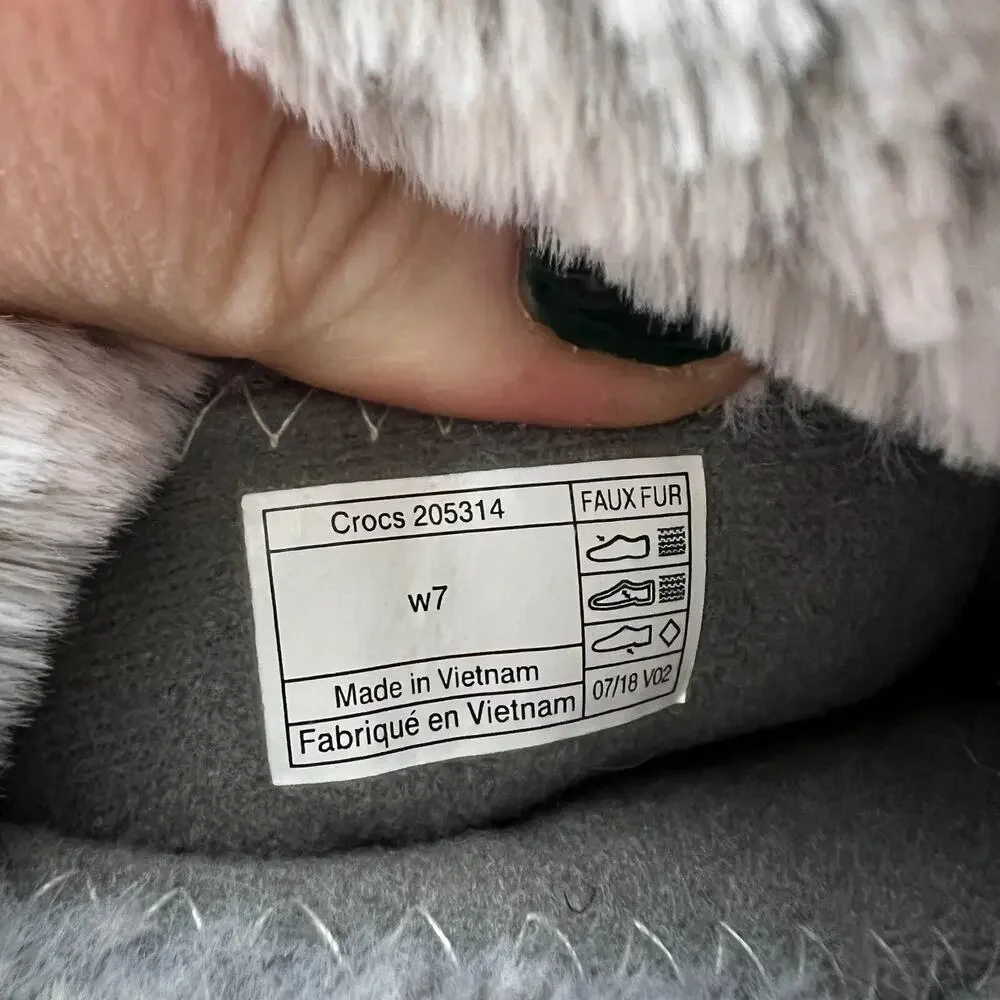Crocs Crocband women's size 7 grey minimalist slip on faux fur winter boots
